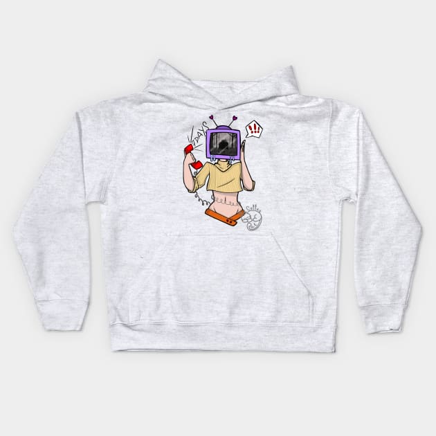 TV Girl Kids Hoodie by The Red Coffee Cat